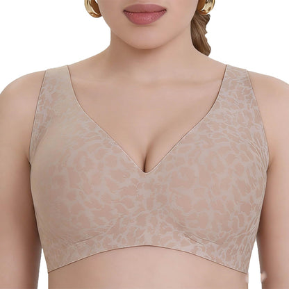 Women's Seamless Leopard Print Push-Up Bra Wireless Deep V Support