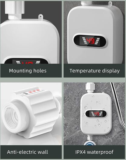 Electric Tankless Shower Head, Instant Water Heater, Temp Adjustable