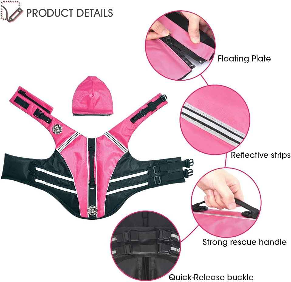 Reflective Dog Life Jacket with Removable Neck Float & Rescue Handle
