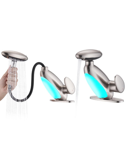LED Waterfall Bathroom Faucet with Pull-Out Sprayer & 360° Rotation