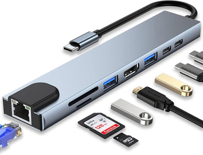 8-in-1 USB C Multiport Adapter with 4K HDMI PD Charging Ethernet Card Reader
