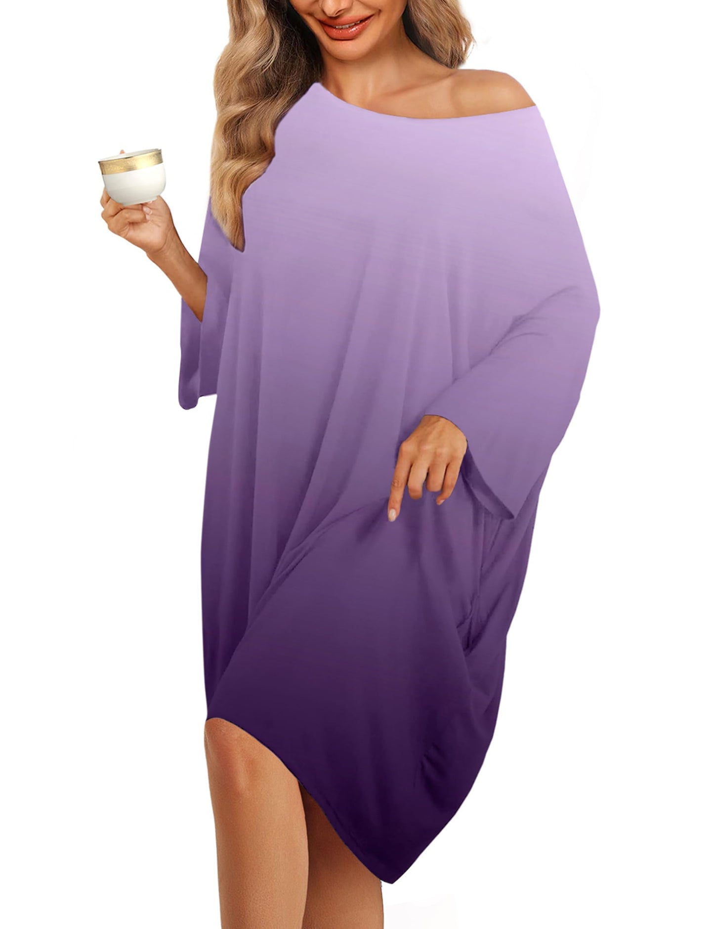 KFUBUO Plus Size Sleep Shirt Dress with Pocket