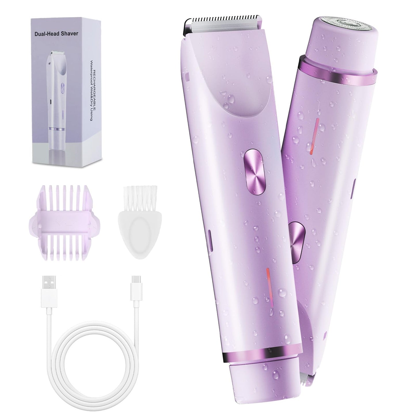 Women 2-in-1 Dual Head Electric Bikini Trimmer Waterproof Rechargeable Hair Remover