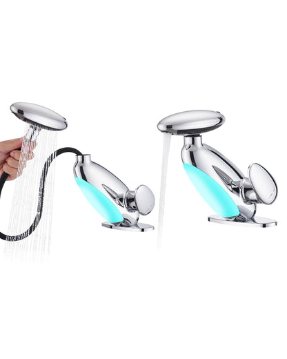LED Waterfall Bathroom Faucet with Pull-Out Sprayer & 360° Rotation