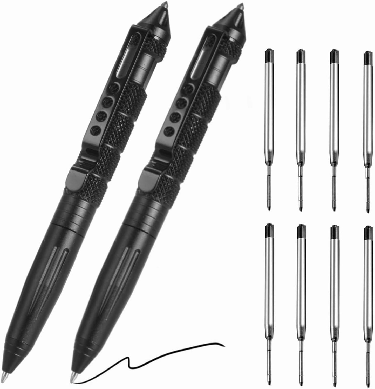 2 Pack Military Tactical Survival Pen Self Defense Glass Breaker with Refills