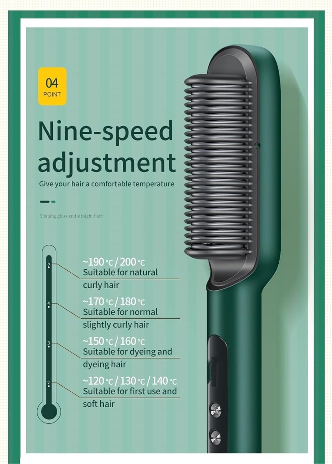 2-in-1 Ionic Heated Hair Straightener Curler Brush Portable Travel, Green