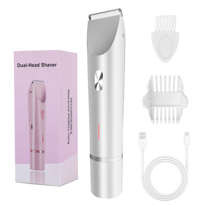 Women 2-in-1 Dual Head Electric Bikini Trimmer Waterproof Rechargeable Hair Remover