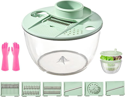 Salad Spinner & Veg Grater Set, Large Bowl, Slicer & Shredder, Manual Kitchen Gadget