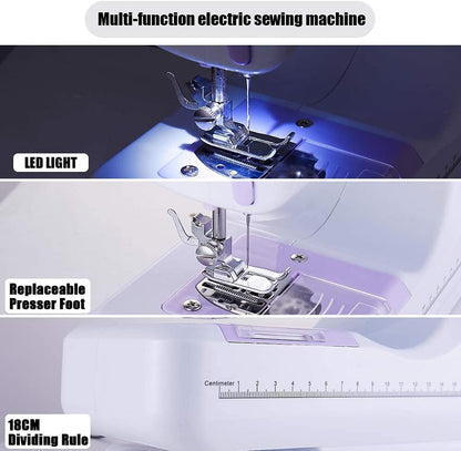 Rxmeili Portable 12-Stitch Sewing Machine, 42-Pc Sewing Kit for Beginners | Pink Mini Sewing Machine, 12 Stitches, 2 Speeds, Foot Pedal, Battery or Plug-In Power, Sewing Light and Storage Drawer