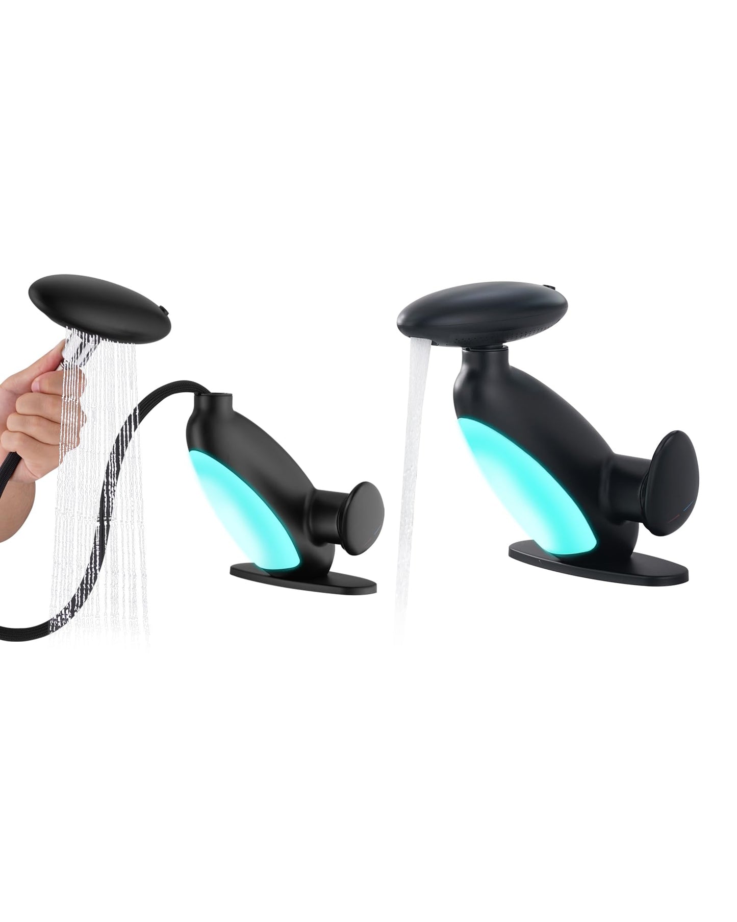 LED Waterfall Bathroom Faucet with Pull-Out Sprayer & 360° Rotation