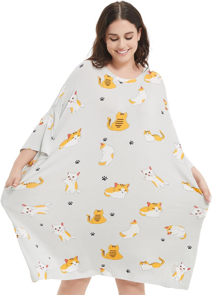 KFUBUO Plus Size Sleep Shirt Dress with Pocket
