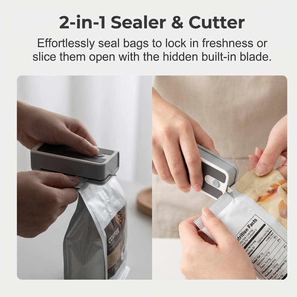 USB Rechargeable Mini Bag Sealer & Cutter with Digital Display