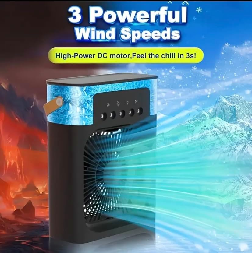 Portable Air Cooler Fan with Humidifier, LED Light & Timer