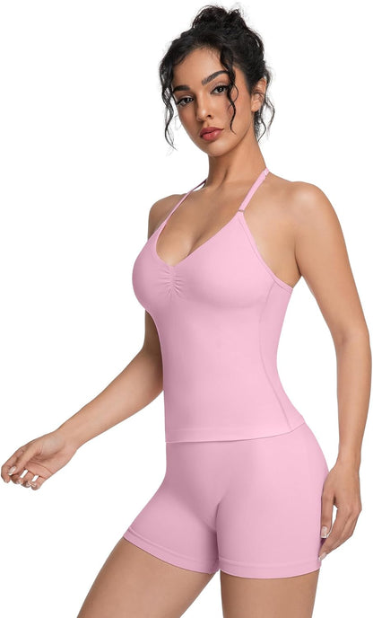 OVESPORT Women's 2-Piece Workout Set with Tank Top & Shorts