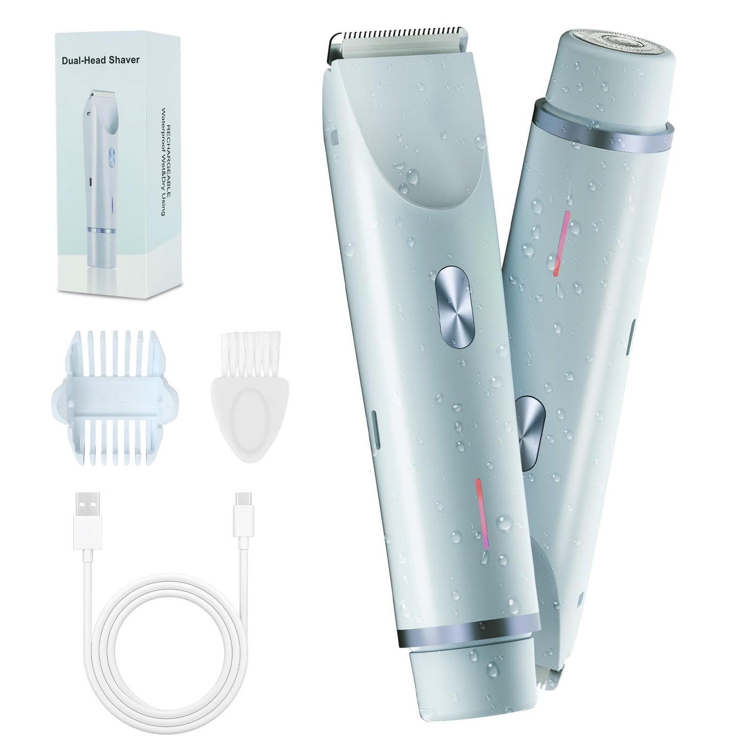Women 2-in-1 Dual Head Electric Bikini Trimmer Waterproof Rechargeable Hair Remover