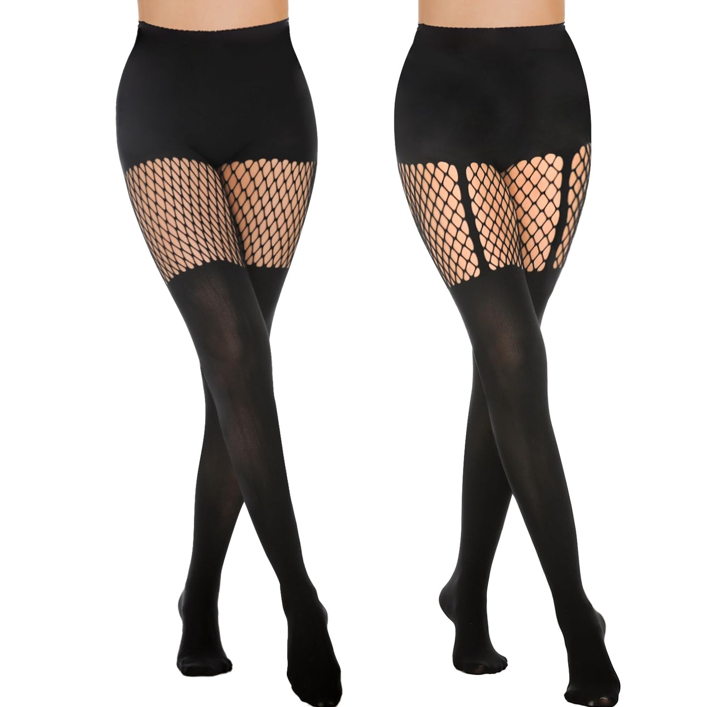 MANZI Faux Thigh High Mock Suspender Fishnet Tights 2-Pack