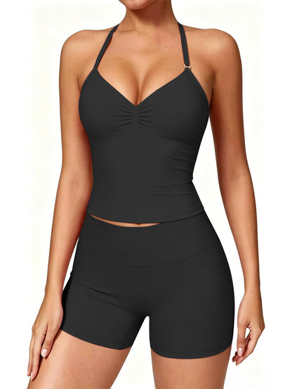 OVESPORT Women's 2-Piece Workout Set with Tank Top & Shorts