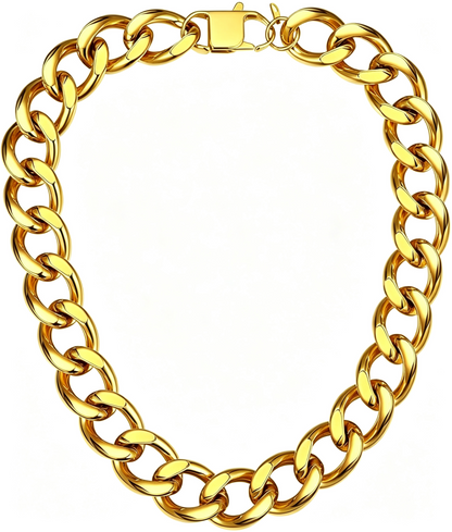 Chunky Cuban Link Chain Necklace for Women, Stainless Steel Gold Tone Hip Hop Choker