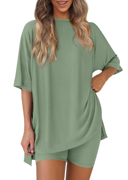 PRETTYGARDEN Women's Casual 2-Piece Lounge Set with Biker Shorts