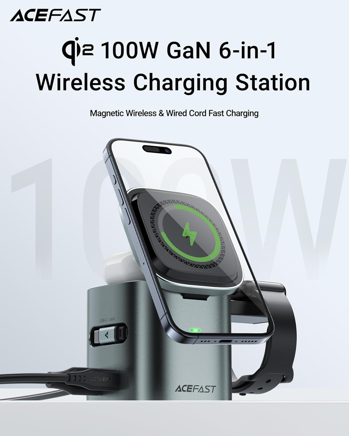6-in-1 100W GaN Charging Station with Qi2 Magnetic Wireless Charger