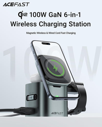 6-in-1 100W GaN Charging Station with Qi2 Magnetic Wireless Charger