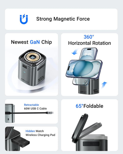 6-in-1 100W GaN Charging Station with Qi2 Magnetic Wireless Charger