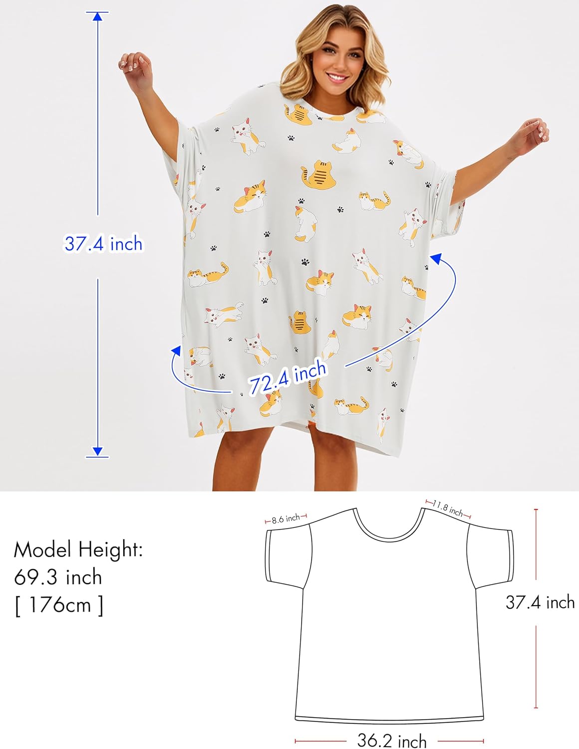 KFUBUO Plus Size Sleep Shirt Dress with Pocket