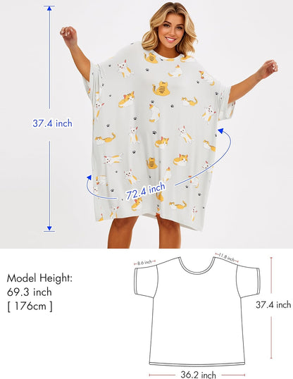 KFUBUO Plus Size Sleep Shirt Dress with Pocket