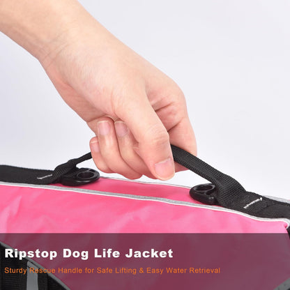 Reflective Dog Life Jacket with Removable Neck Float & Rescue Handle