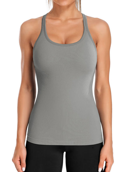 ATTRACO Women's Ribbed Racerback Workout Tank with Built-In Bra