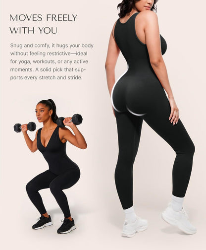 SHAPELLX Women's Tummy Control One-Piece Yoga Jumpsuit