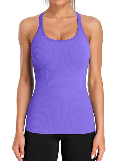 ATTRACO Women's Ribbed Racerback Workout Tank with Built-In Bra