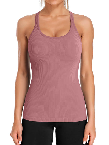 ATTRACO Women's Ribbed Racerback Workout Tank with Built-In Bra