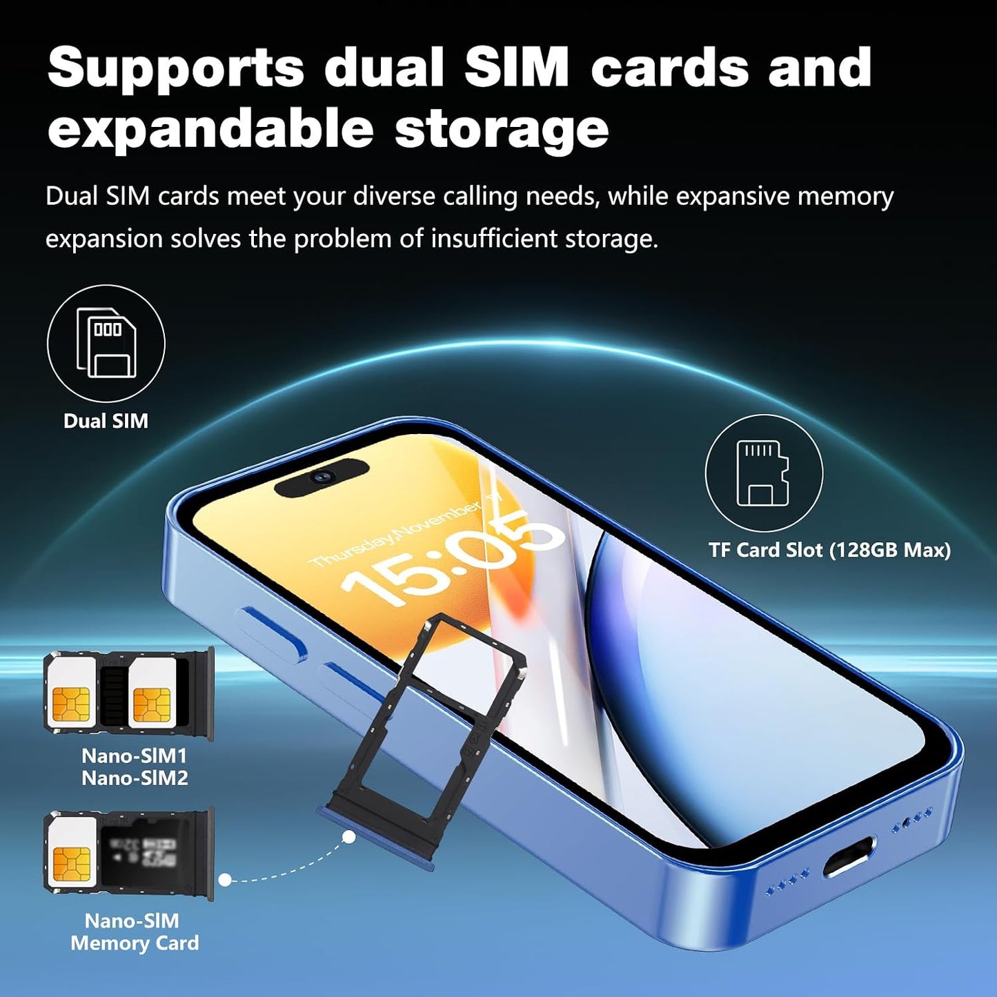 Blue Kids Mini Android Smartphone 3GB+32GB Unlocked Backup Phone