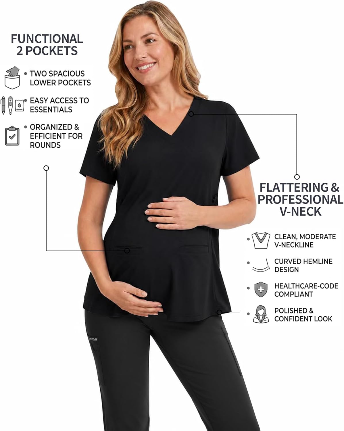 Women's Maternity Scrub Top V-Neck Medical Uniform