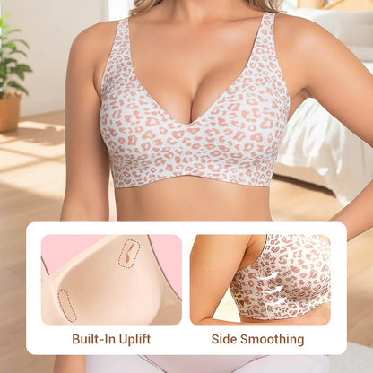 Women's Seamless Leopard Print Push-Up Bra Wireless Deep V Support