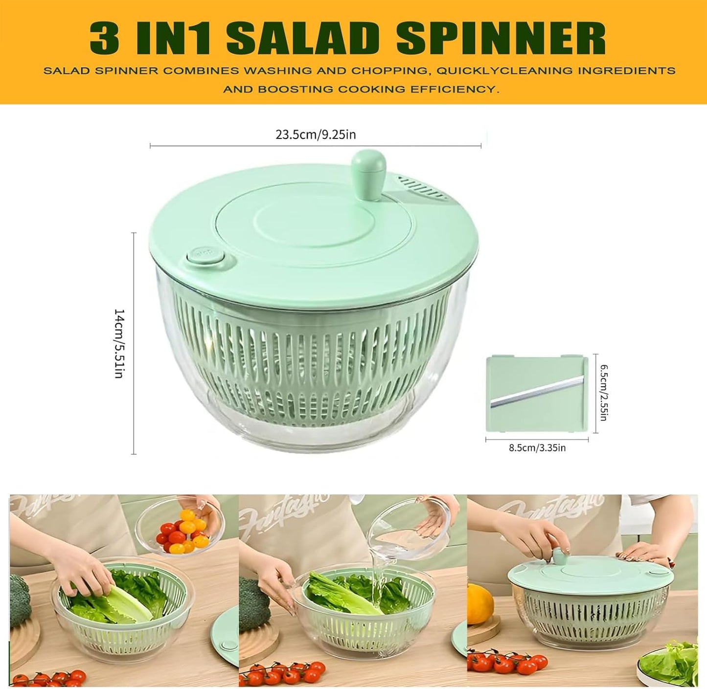 Salad Spinner & Veg Grater Set, Large Bowl, Slicer & Shredder, Manual Kitchen Gadget
