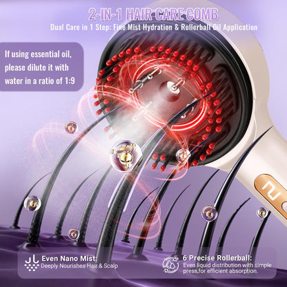 Electric 3-in-1 Scalp Massager, Nano Mist, IPX7 Waterproof, Portable