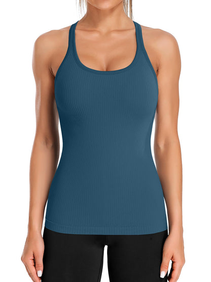 ATTRACO Women's Ribbed Racerback Workout Tank with Built-In Bra