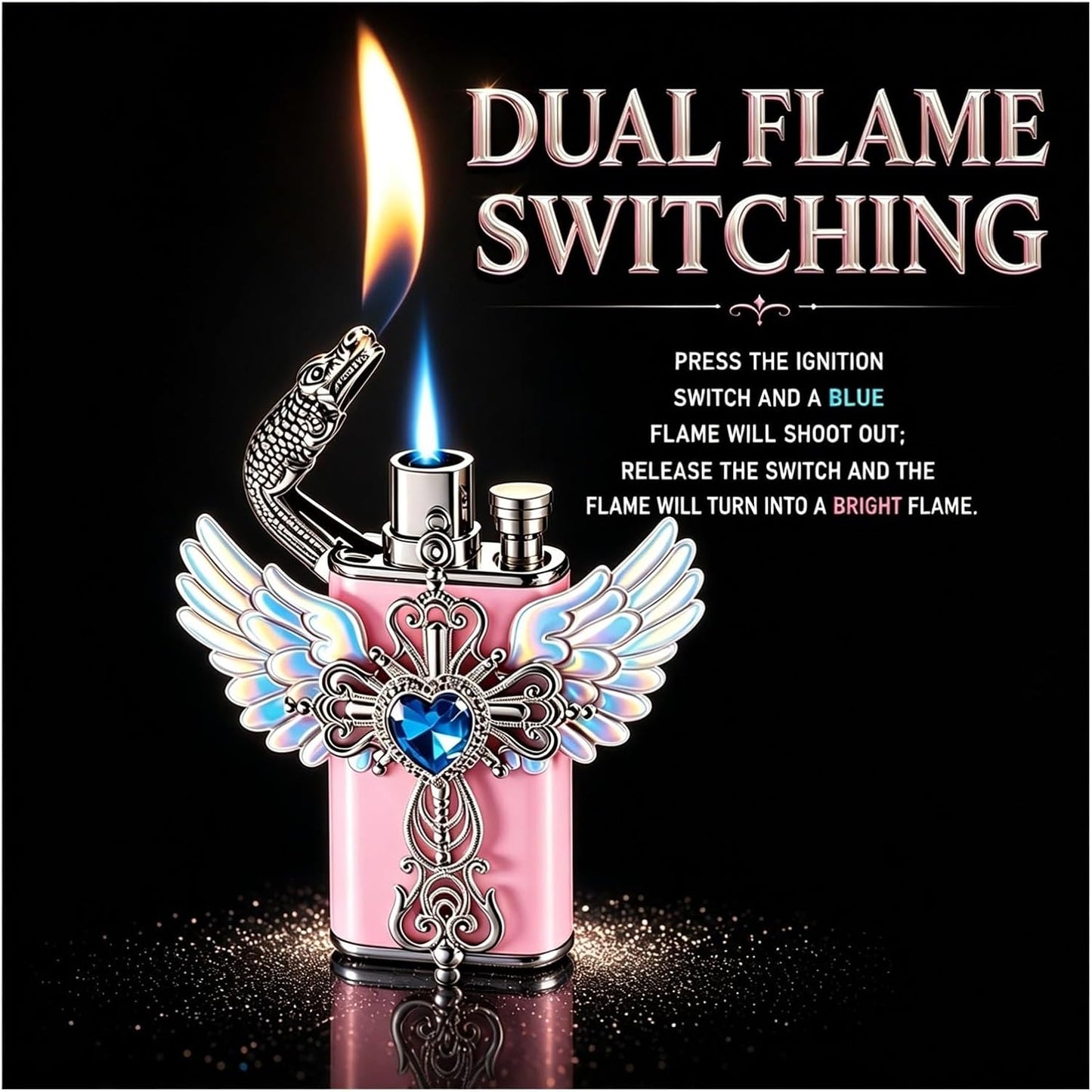 Embossed Metal Double Flame Windproof Butane Lighter for Men, White