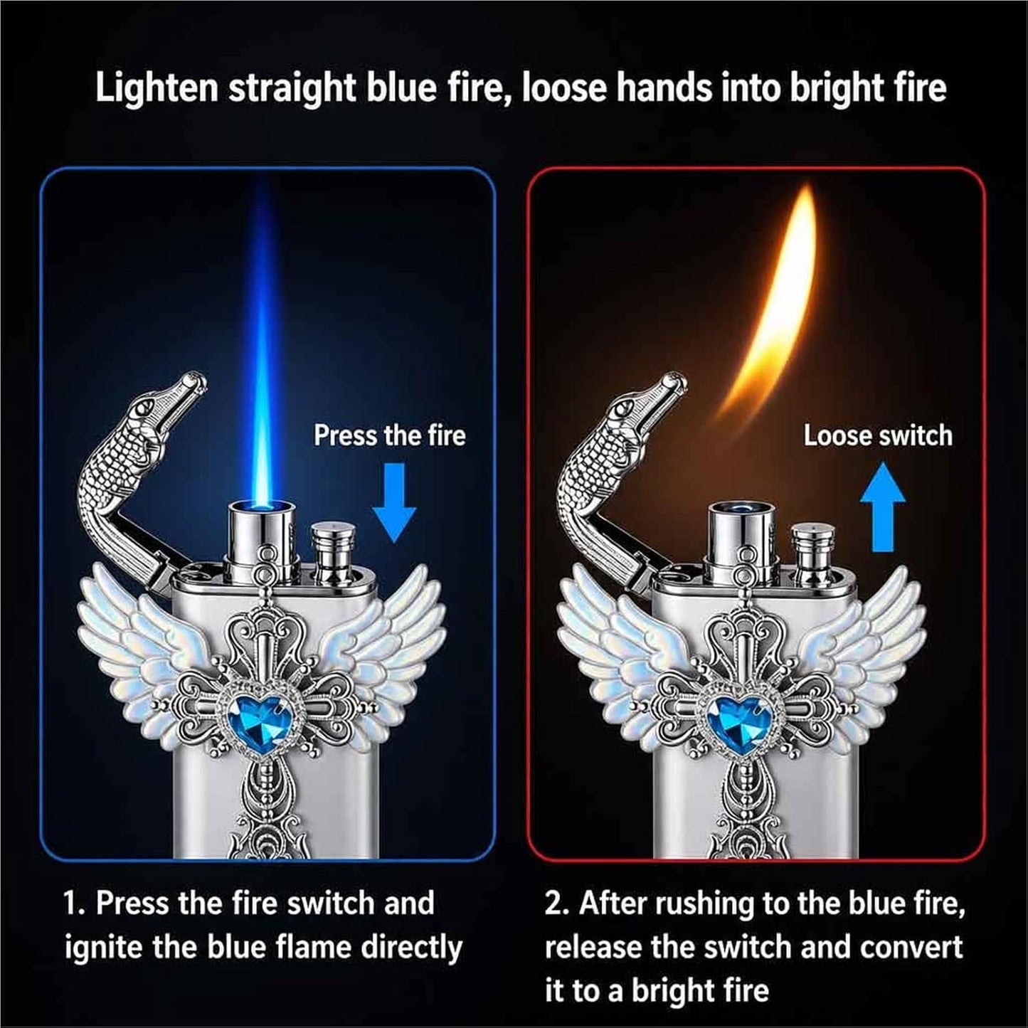 Embossed Metal Double Flame Windproof Butane Lighter for Men, White