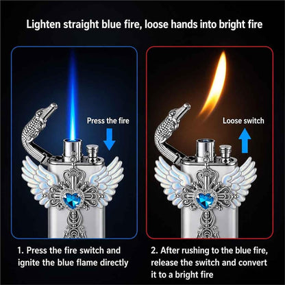 Embossed Metal Double Flame Windproof Butane Lighter for Men, White