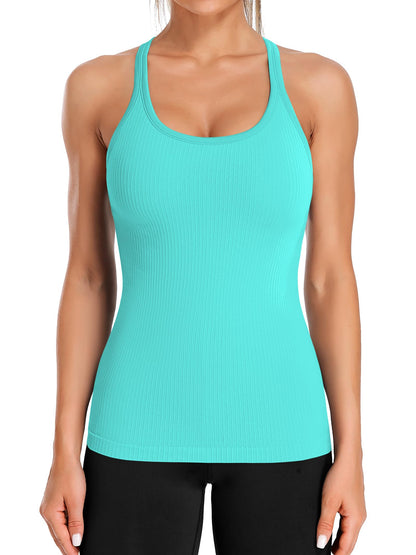 ATTRACO Women's Ribbed Racerback Workout Tank with Built-In Bra