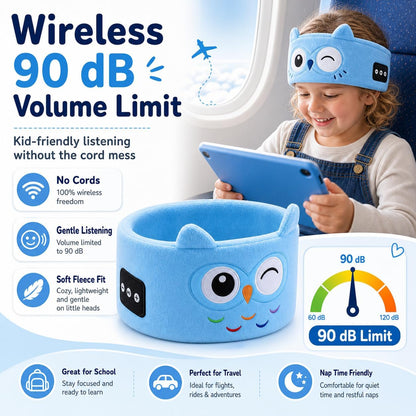 Kids Wireless Headphones with Soft Fleece Headband & Owl Design