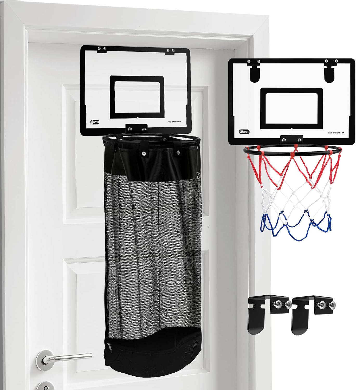 2-in-1 Hanging Door Basketball Laundry Hamper with Hoop Zipper Base