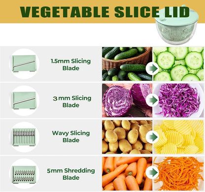 Salad Spinner & Veg Grater Set, Large Bowl, Slicer & Shredder, Manual Kitchen Gadget