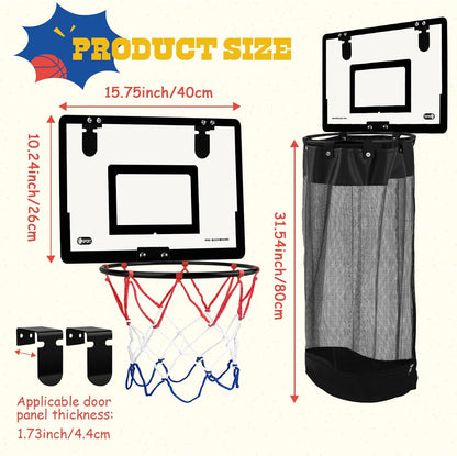 2-in-1 Hanging Door Basketball Laundry Hamper with Hoop Zipper Base