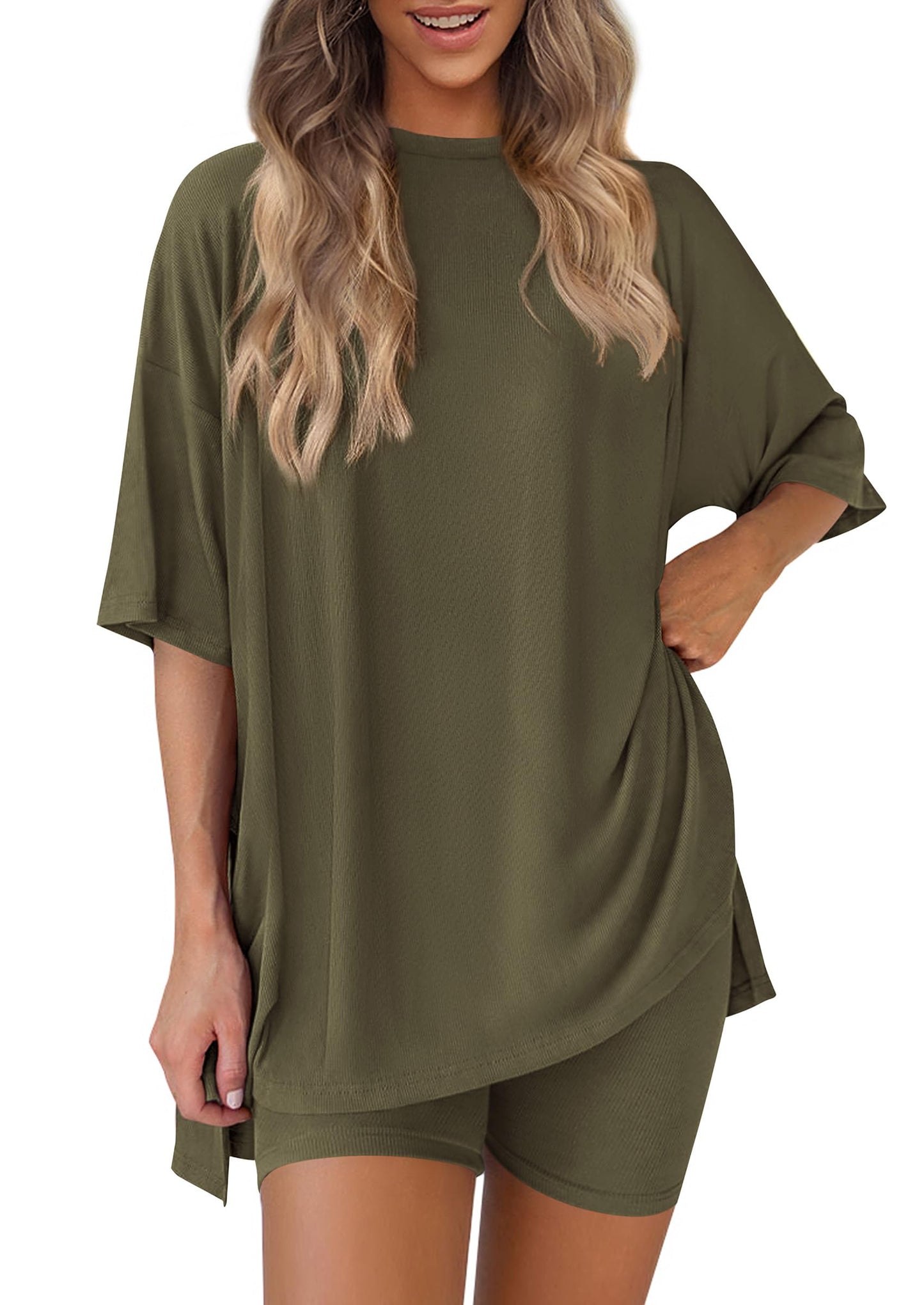 PRETTYGARDEN Women's Casual 2-Piece Lounge Set with Biker Shorts