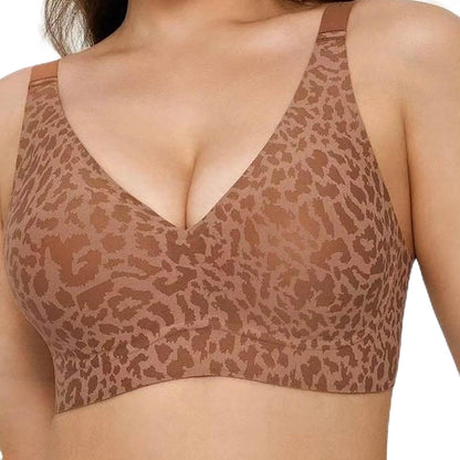 Women's Seamless Leopard Print Push-Up Bra Wireless Deep V Support