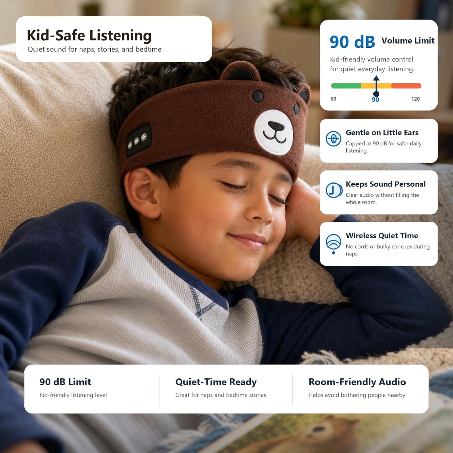 Kids Wireless Headphones with Soft Fleece Headband & Owl Design